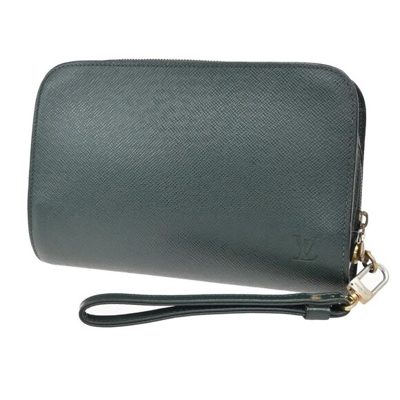 LOUIS VUITTON LV Logo Baikal Clutch Hand Bag Taiga Leather Epicea M30184 04KB015 - Picture 1 of 15